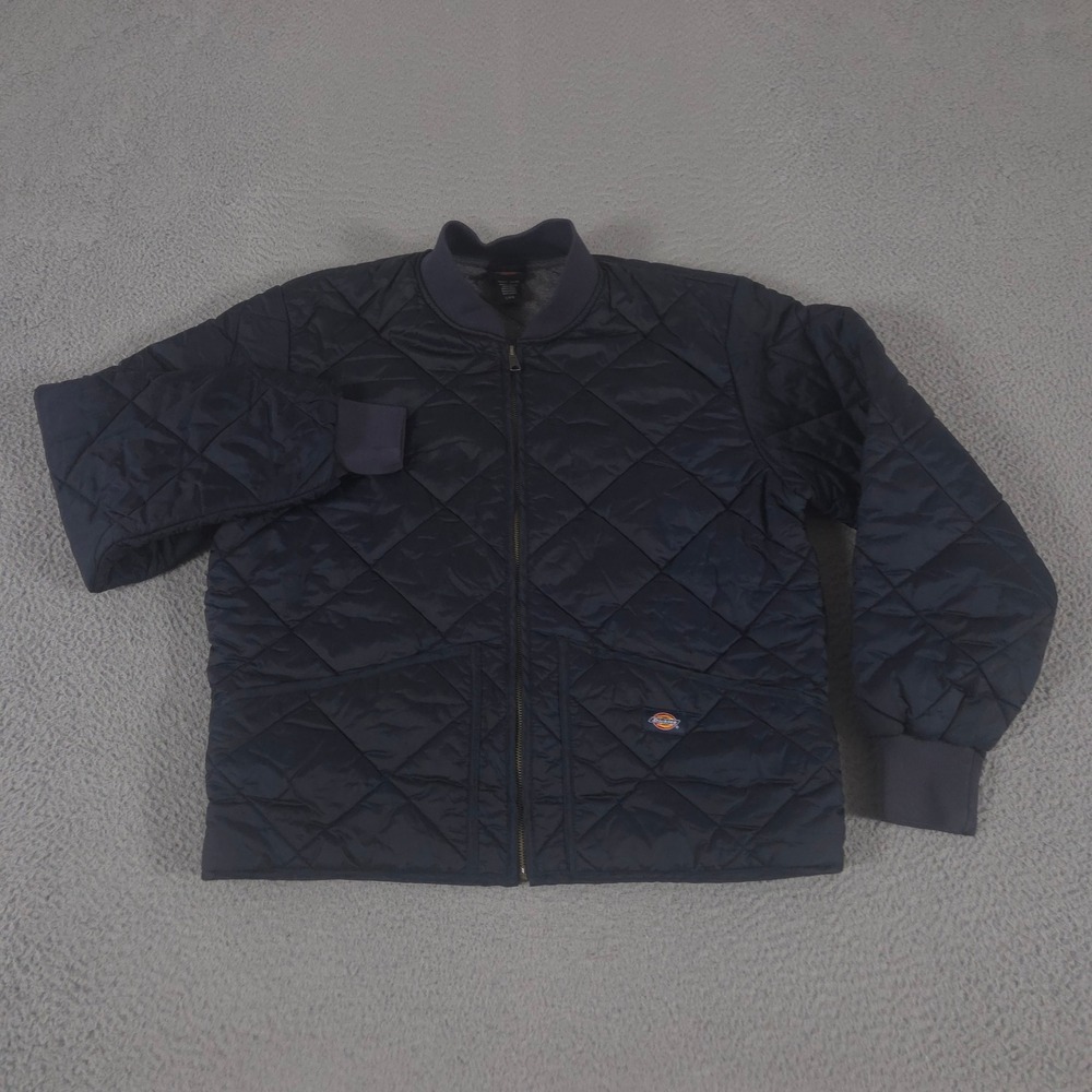 Dickies Jacket Mens Large Navy Water Resistant Diamond Quilted Nylon Full Zip